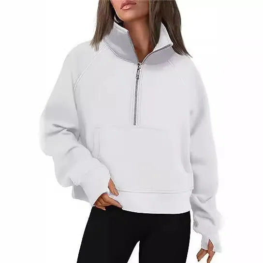Loose lapel fleece-lined women's sweater in a solid colour with raglan long sleeves.