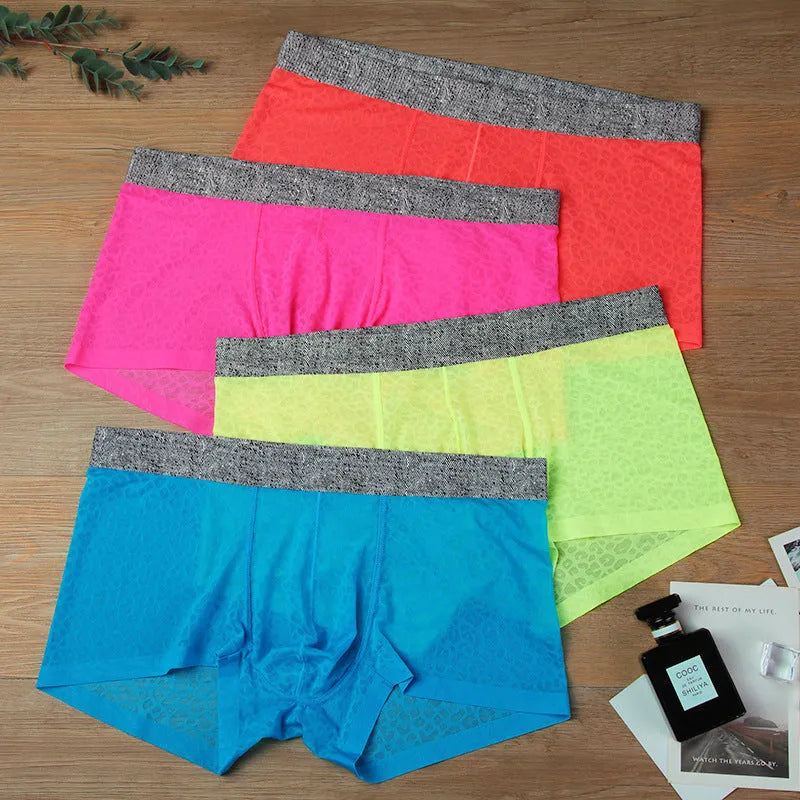 Men's seamless lace boxer briefs in Jacquard weave polyester fabric showing low waist design