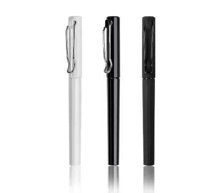 Three black decompression elastic pens with 0.7mm bullet tips and cap closure on a light background