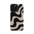 Silicone iPhone case with Chinese-style stripes and geometric patterns on imitation leather