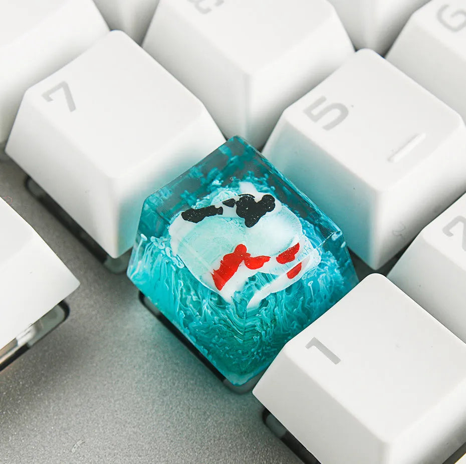 Clear resin keycap with koi fish and scenic pond design for Cherry MX mechanical keyboard