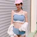 Women's solid colour nylon one-piece swimsuit with fashion suspenders and split conservative design