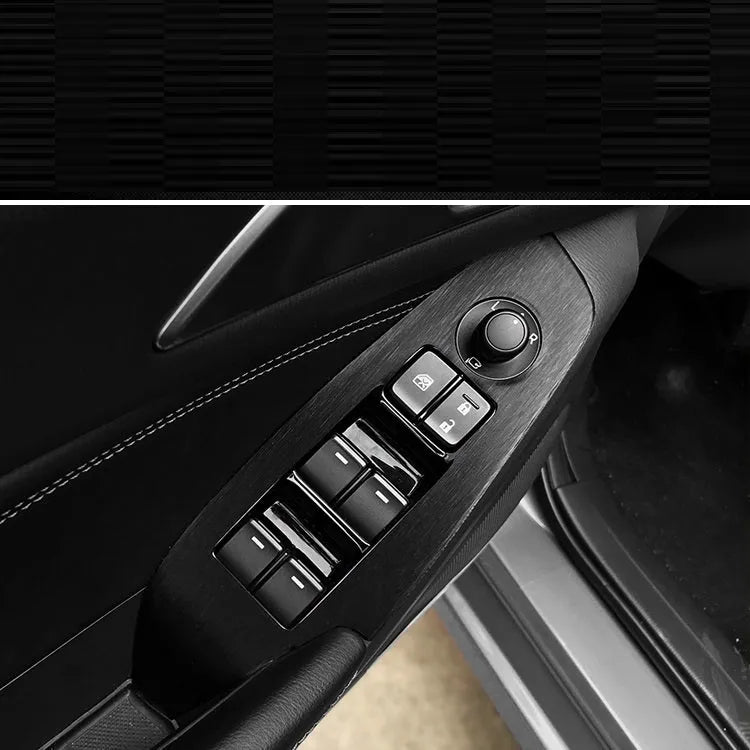 Car interior decorative film sticker kit showing dashboard and centre console pieces for automotive modification