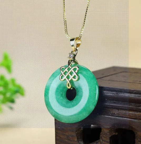Jade coin buckle pendant necklace dry green colour 25mm diameter natural jade material