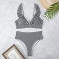 Women's retro striped bikini swimwear set with split small chest design.