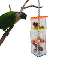 Clear acrylic parrot foraging toy measuring 5 cm by 5 cm by 32 cm with food hiding slots