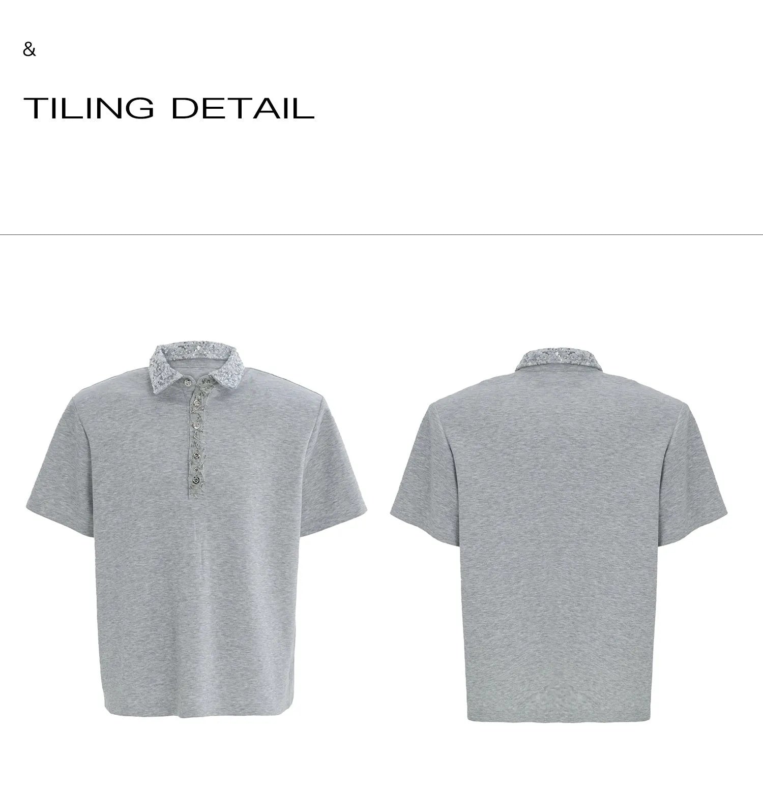 Loose fit square neck short sleeved shirt with sequins and metal decoration in black, grey or white