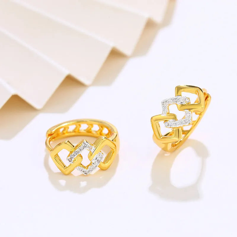 Geometric hollow out alloy earrings with electroplated gold finish and simple style