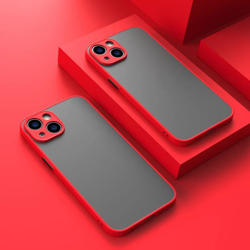 Fine hole frosted hard protective case for iPhone in black, dark green, or blue, showing slim profile and camera cut-out.