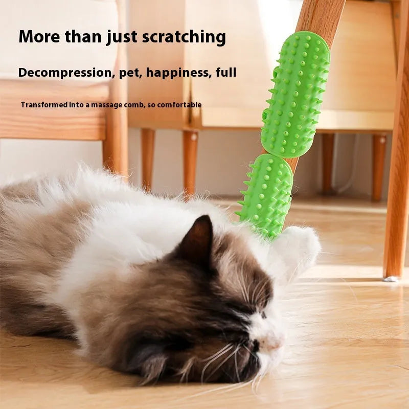 Silicone self-cleaning cat grooming comb with adjustable strap in four colours