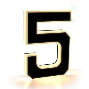 Waterproof LED luminous acrylic house number in style 0 with electroplated finish, mounted on wall