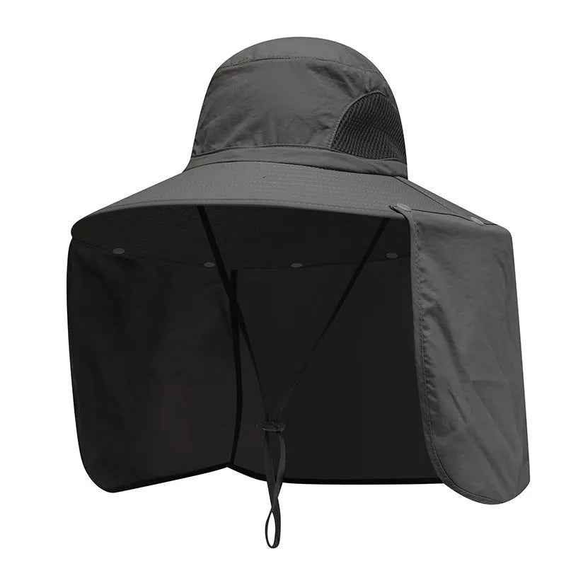 Nylon fisherman hat with neck sun protection in camouflage pattern, dome crown style