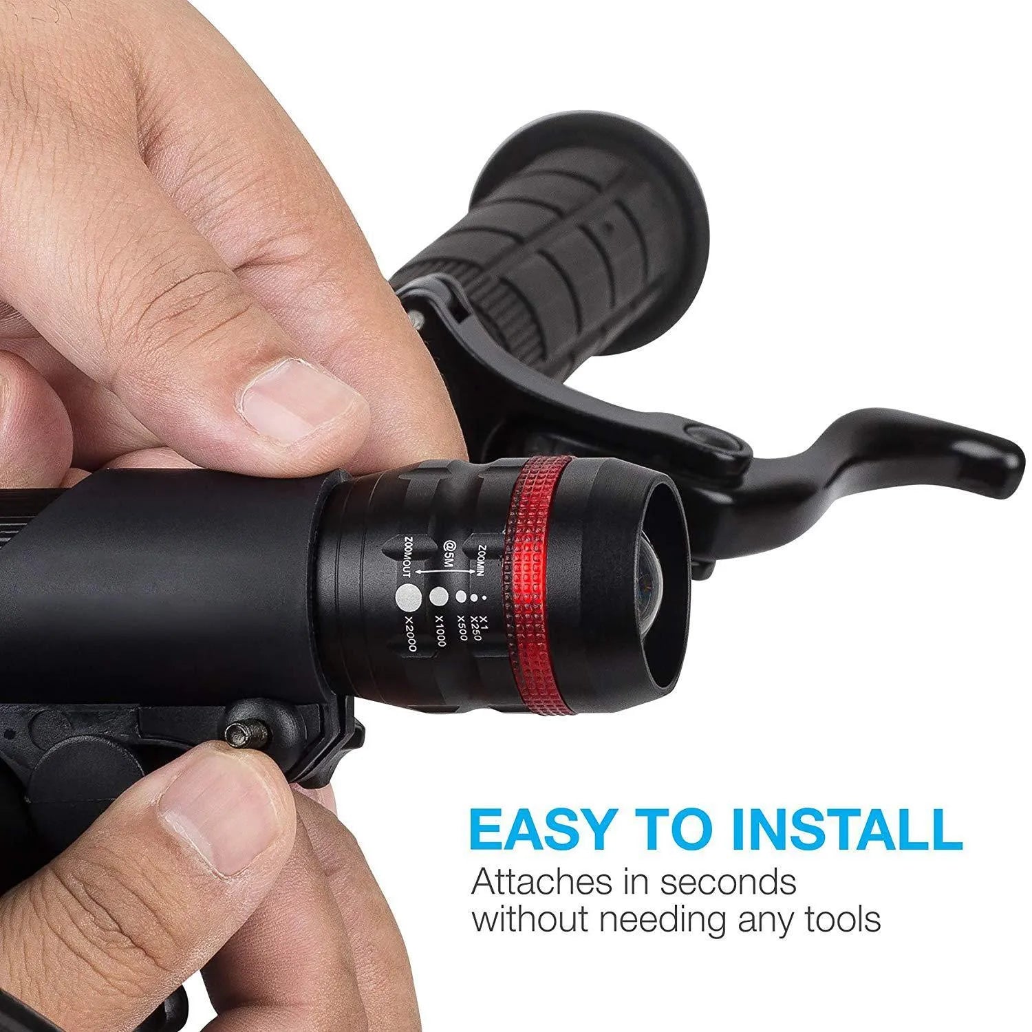 Bicycle headlight and taillight set with handlebar mounting bracket.