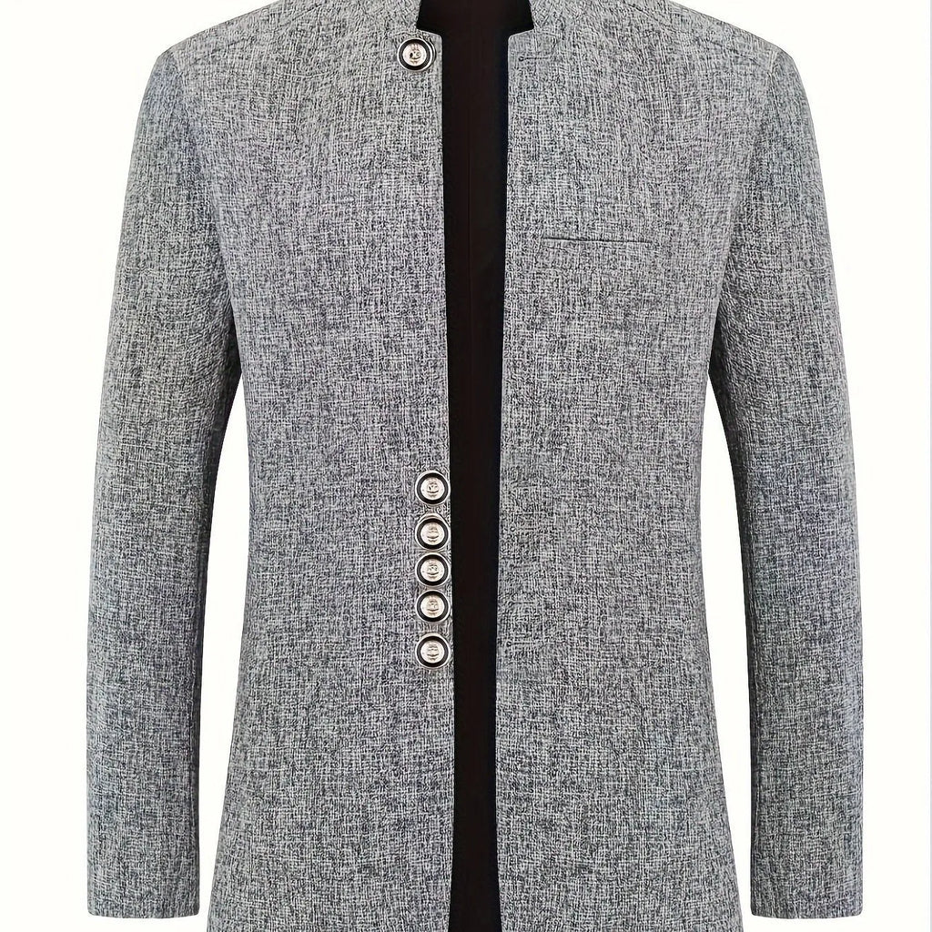 Men's solid colour cotton suit jacket loose fit blazer in black, gray, and navy blue