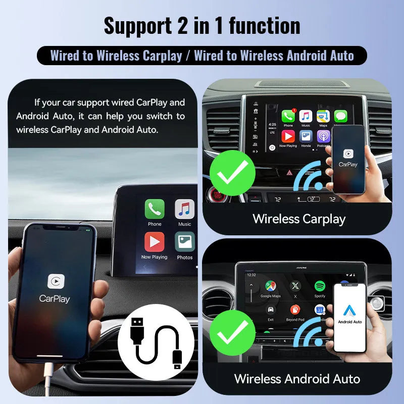Black CarPlay USB interface adapter measuring 26×55×13mm with compact ABS PC housing