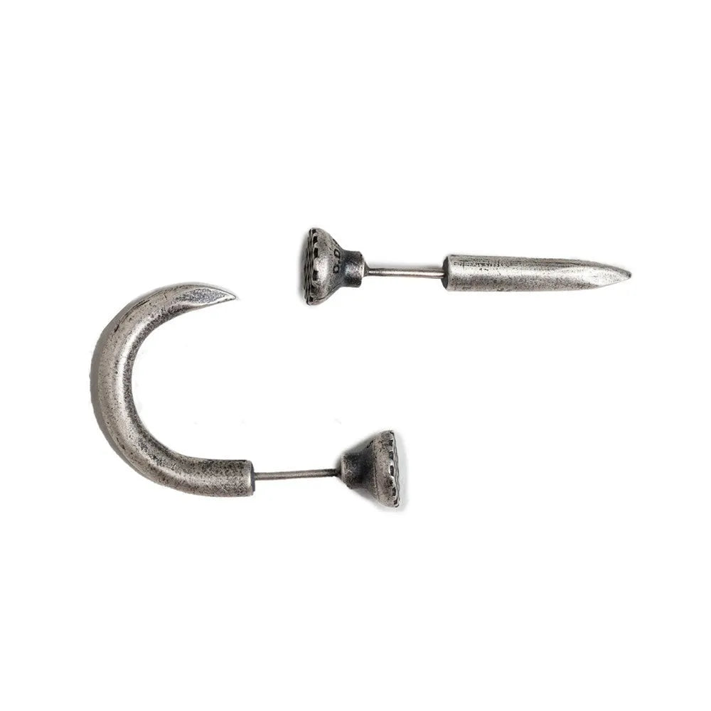 Sterling silver nail stud earrings in straight and curved punk designs