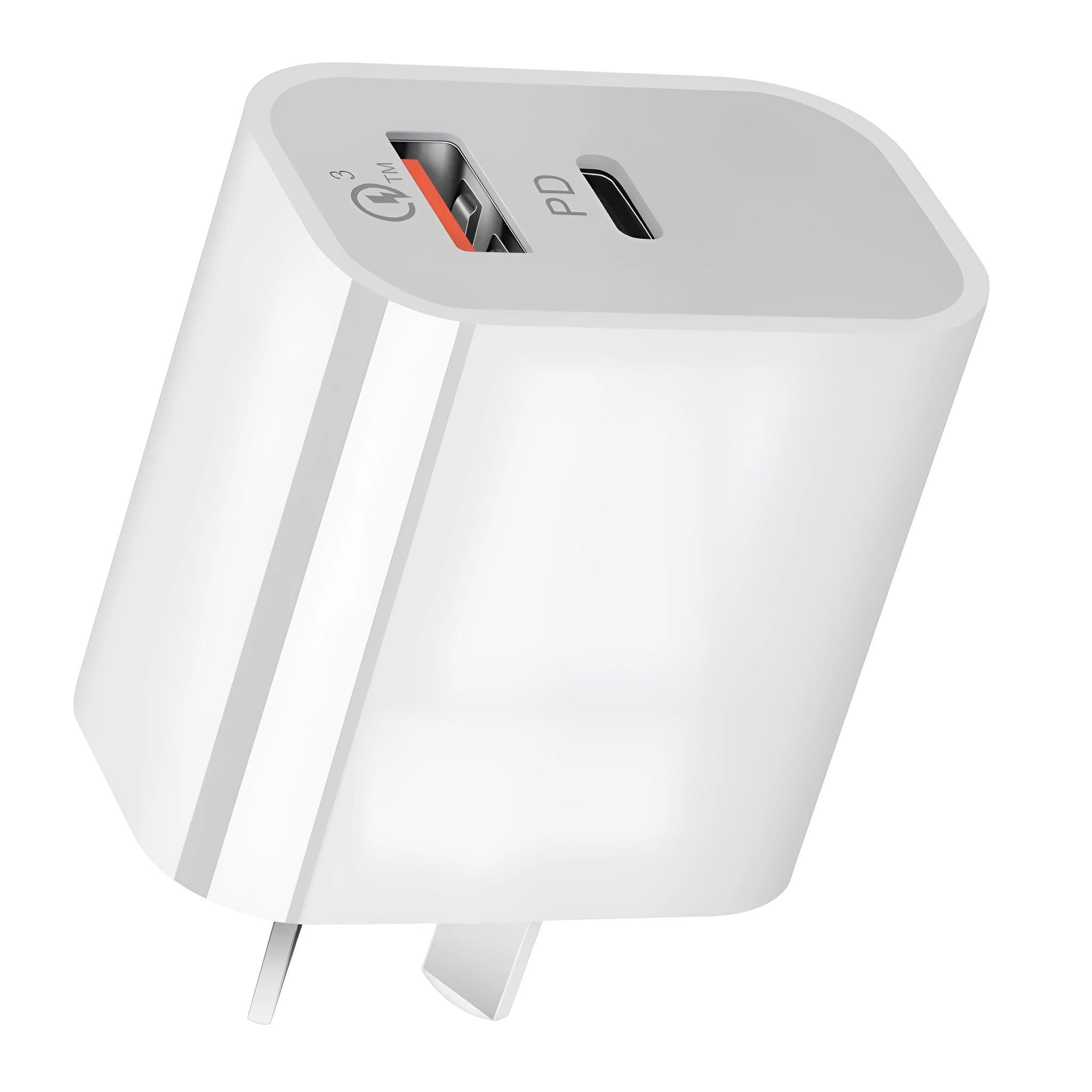 White Australian dual port USB charger with SAA certification label