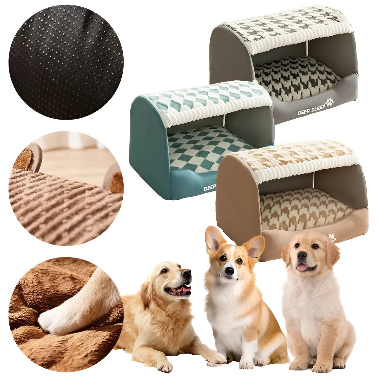 Enclosed curved room kennel cave sofa for small dogs with plush fabric interior