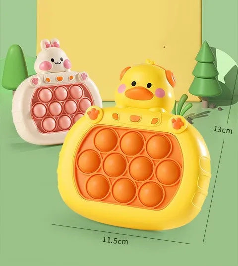 Quick push game console Little Yellow Duck style with charger and rechargeable battery, plastic and silicone construction, 11.5x5.5x13cm