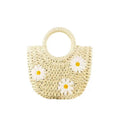 Women's straw-weaved crossbody bag with daisy flower decoration measuring 25cm