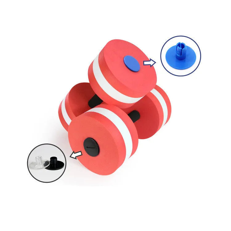 2Pcs water aerobics dumbbells in rose red EVA, 15cm, snap-type pair for swimming and pool fitness