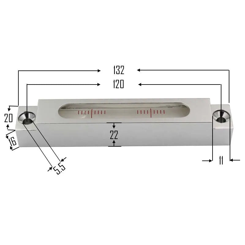 Metal and glass mini spirit level for machine tool measurement with 132mm length
