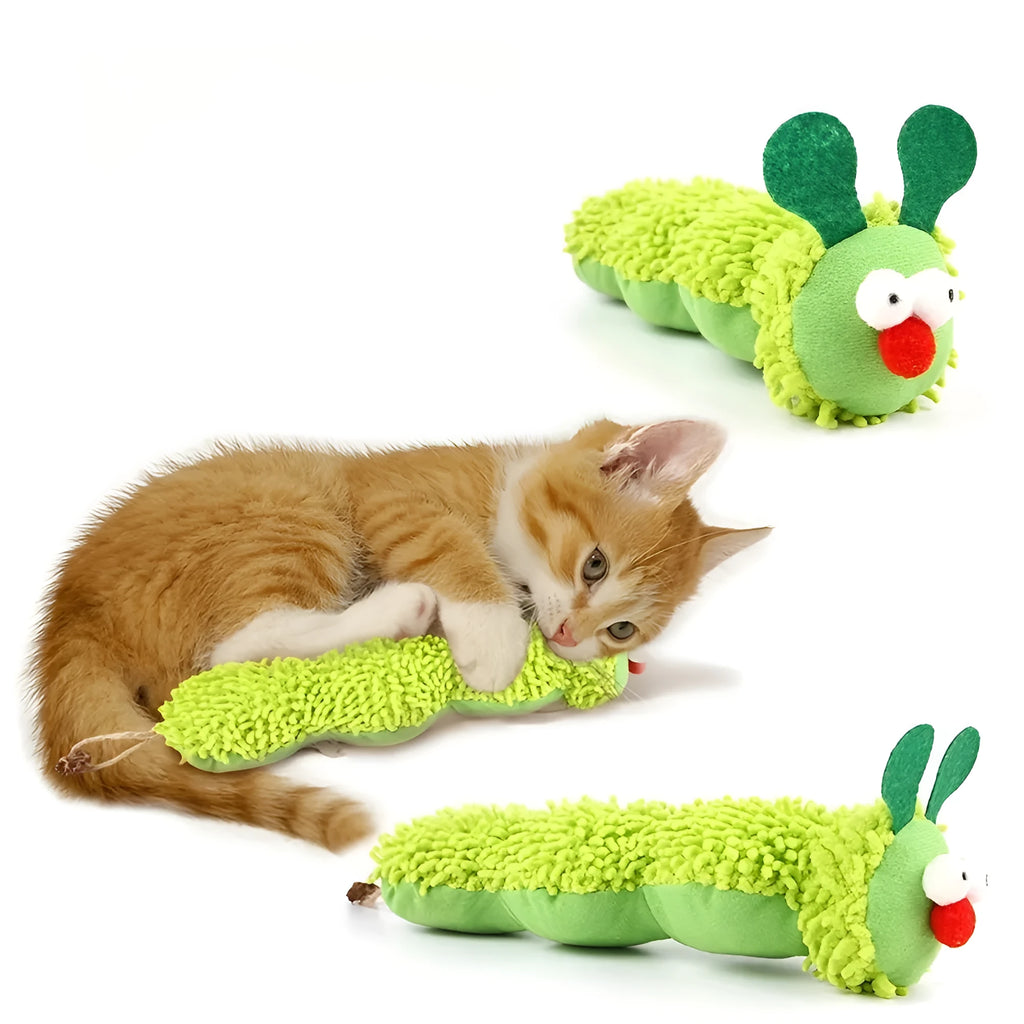 Green interactive cat toy pillow with rechargeable motion sensor measuring 24cm