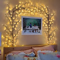 Flexible willow vine LED light garland with birch bark texture and warm white lights