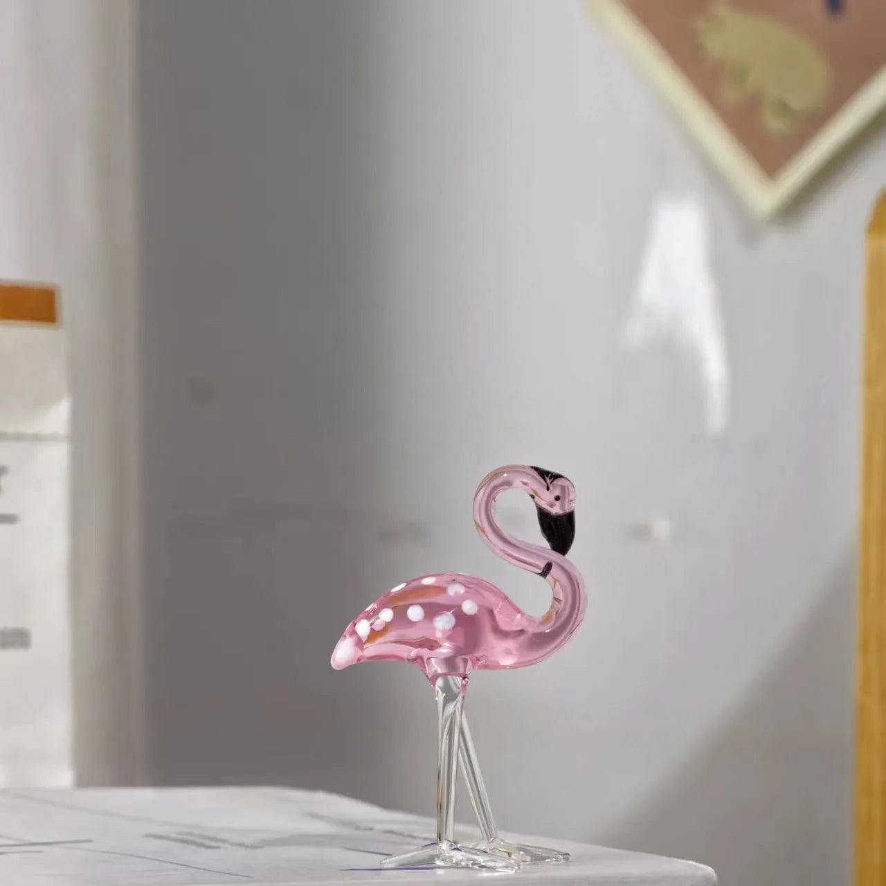 Pink crystal flamingo decorative ornament for tabletop display