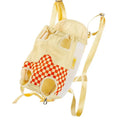 Soft non-woven canvas pet backpack for cats shown in purple, orange, and light grey colours.