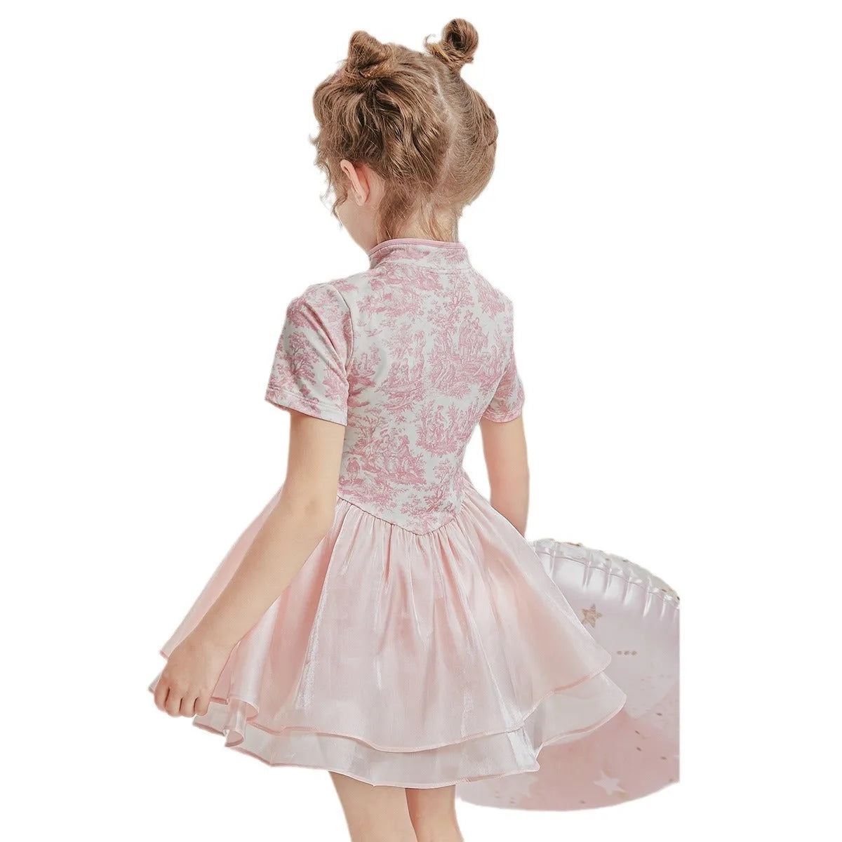 Children's patchwork two-piece swimsuit set with dress and briefs in suit colour