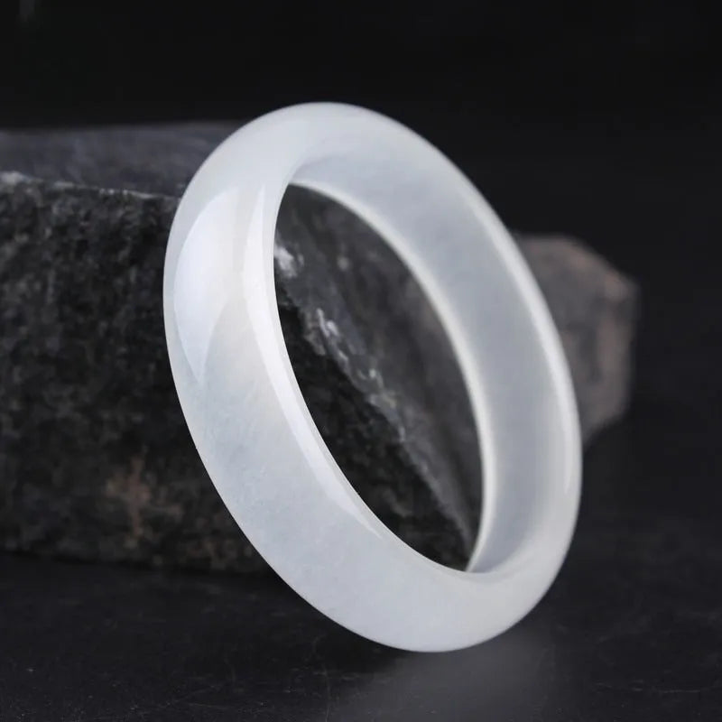 Gao Bing Jade Ice-like White Moonlight bracelet in modern simplicity style with flat rod construction