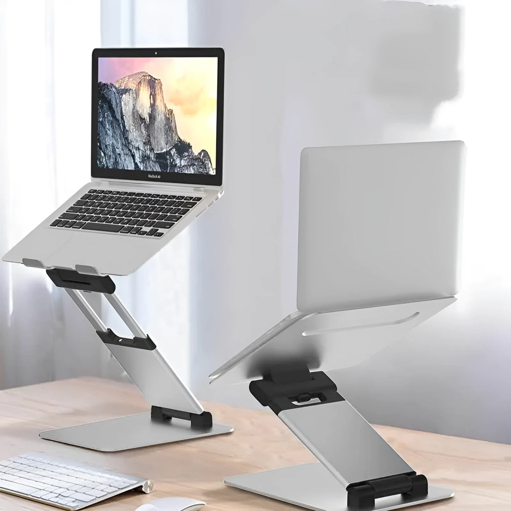 Silver folding double-arm stepless laptop stand for 17 inch notebook, about 70cm sight height, 30KG load