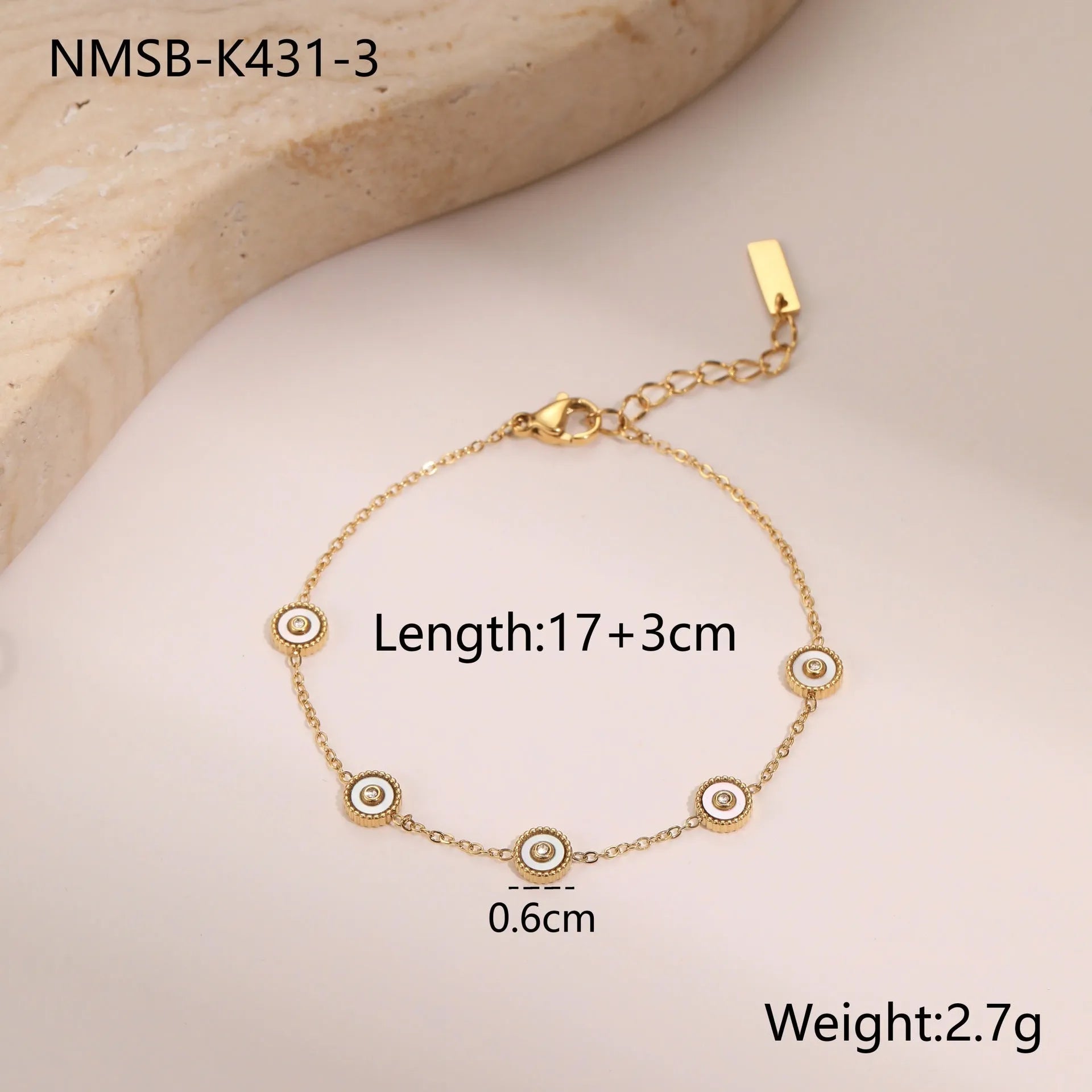 Geometric women's stainless steel bracelet with 18K gold electroplating alongside matching necklace