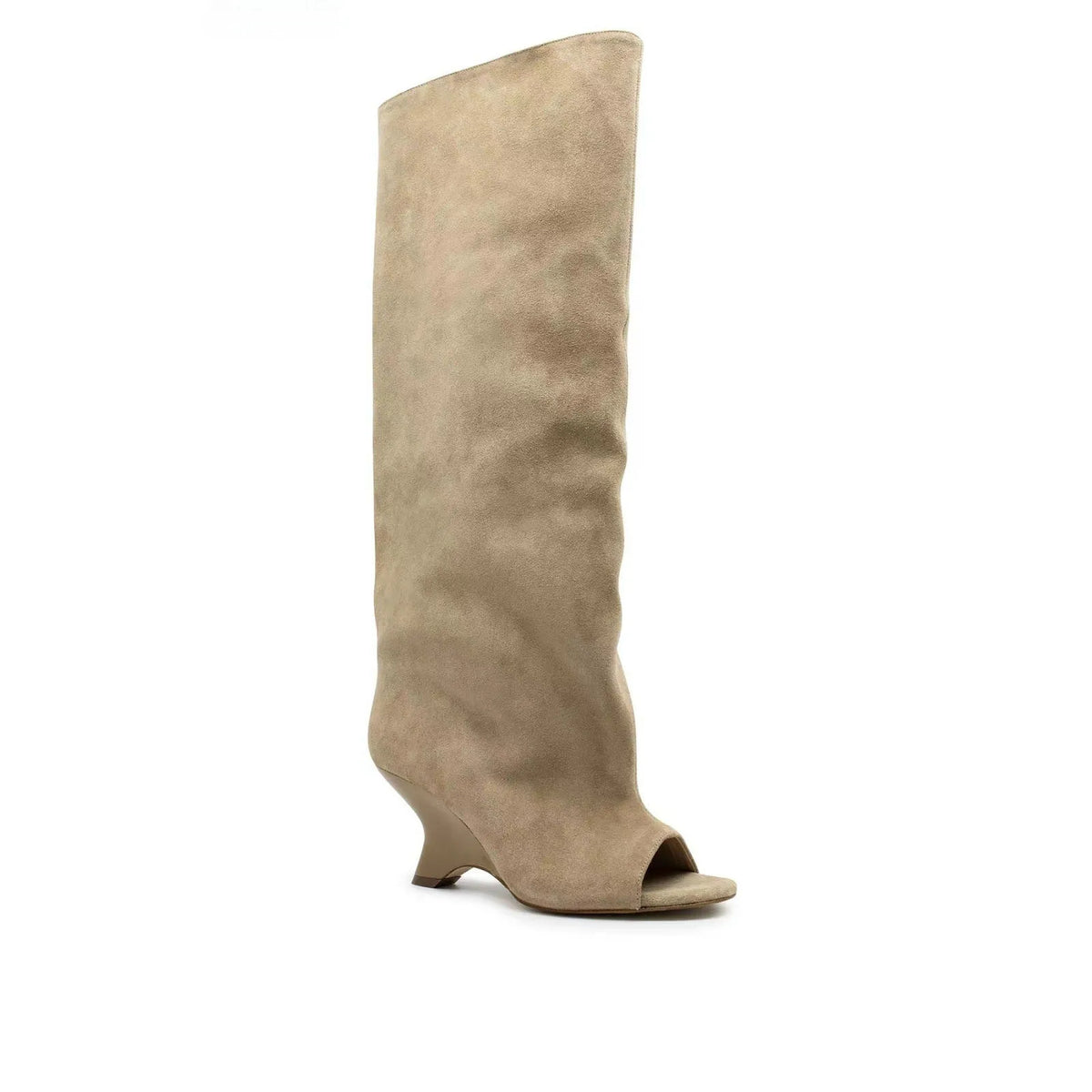 Women's suede peep toe wedge sandal boots with 6-8cm high heel and tassel detail