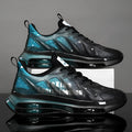 Men's black and green mesh platform sneakers with rubber sole and front lace-up design