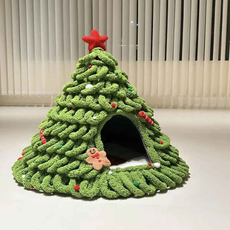 Grey cone-shaped felt cat house with tent-style enclosed design for indoor use