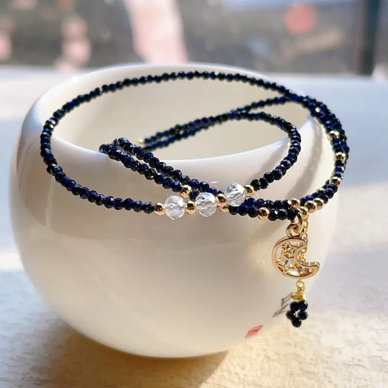 Women's blue San stone bracelet with three interlinked rings and manual craftsmanship