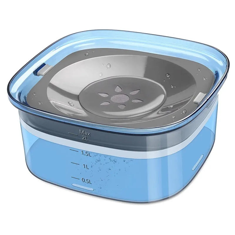Pet dog floating water bowl in transparent finish with splash-proof design and compact 21.3cm size
