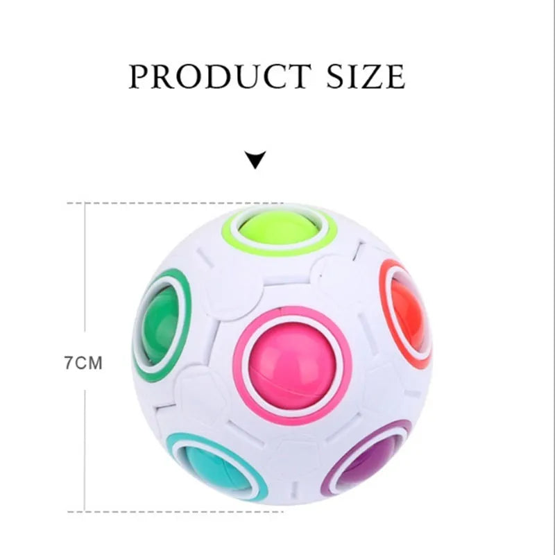 7cm rainbow coloured plastic puzzle ball with visible holes and movable balls