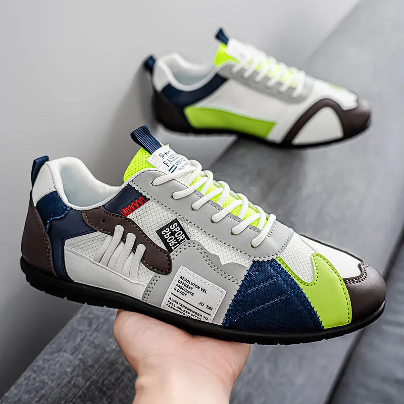 Men's spring summer sports shoes low top board shoes round toe artificial PU upper colour block design flat heel