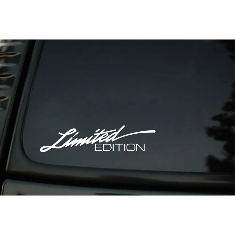 Reflective English text bumper sticker in black, white and colourful options, measuring 16cm by 3.8cm.