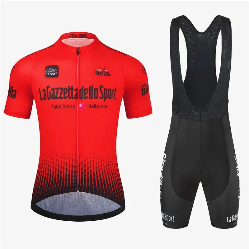 Cycling short sleeve suit in quick-dry polyester for summer riding, available in multiple colours
