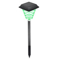 Solar garden light with LED bulbs in decorative outdoor setting showing colour options