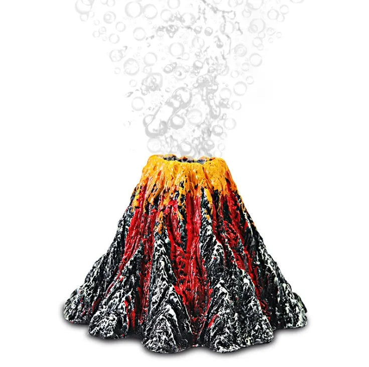Aquarium volcano ornament with air bubbles and LED light for fish tank decoration in S and L sizes