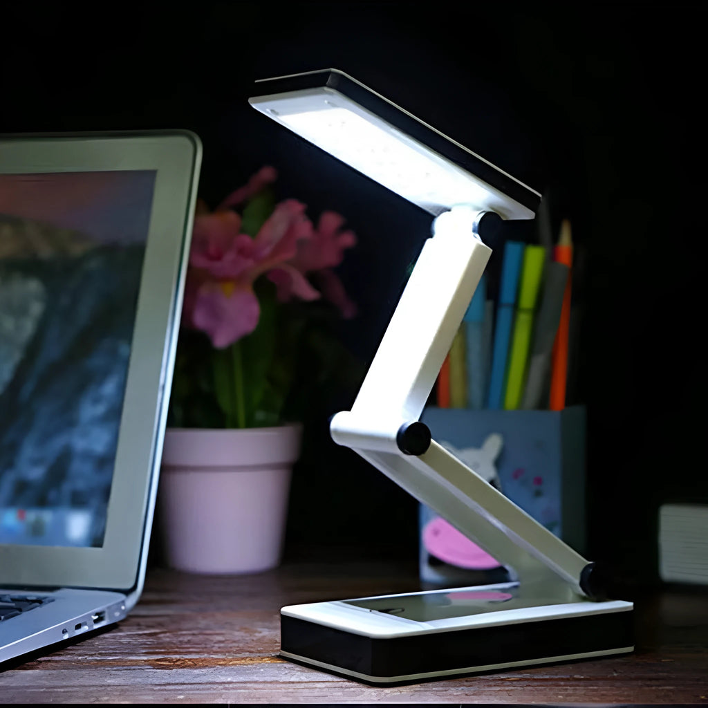 COB folding desk lamp in white with 3-speed touch dimming and USB cable, 13.3 x 7.2 x 28 cm