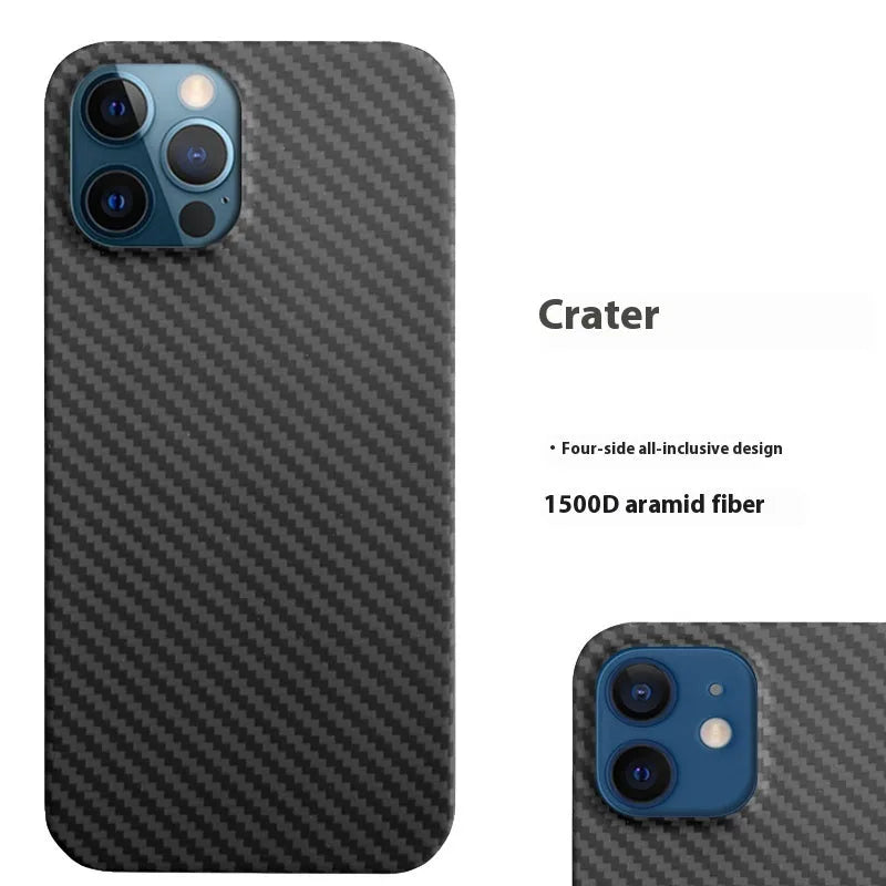 Ultra-thin frosted aramid fibre phone case for iPhone 12 series in black, red and agate styles