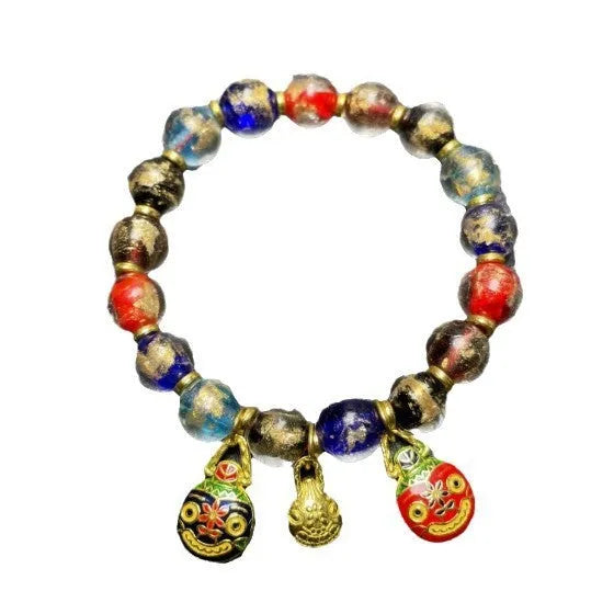 Glass bead bracelet with geometric shapes and auspicious patterns in court style design