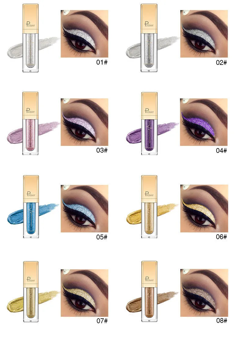 Shinning Star 18-colour glitter eyeshadow palette with shades from Beige to Water Wave Silver on a white background