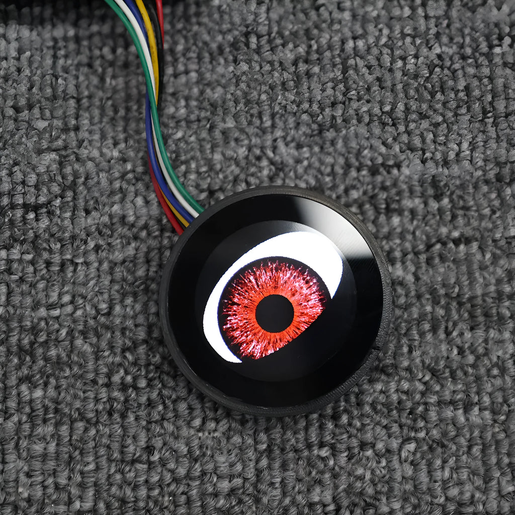 Motorcycle multi-mode dynamic LED demon eye decoration with ABS housing on black background